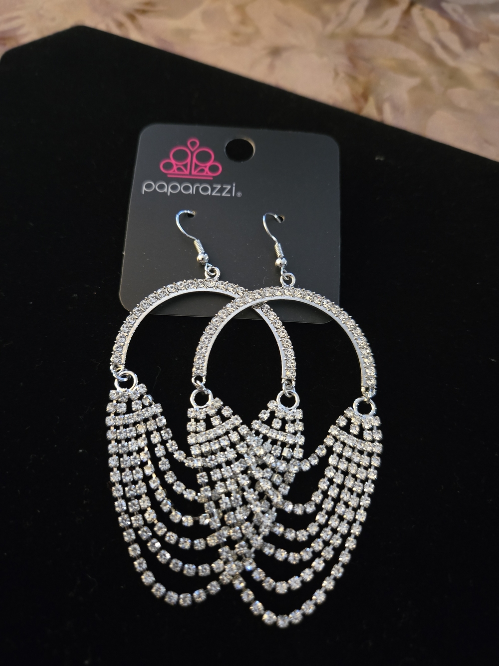 paparazzi Silver Rhinestone Drape Hoop Earrings